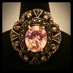 True Vtg. Marcasite and pink topaz ring